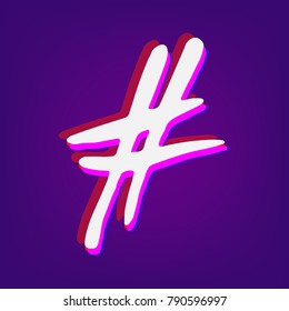Hashtag or number sign with chromatic defect style. Chromatic aberration effect. Trendy element for graphic design. Vector illustration.