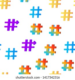 Hashtag, Number Sign Vector Color Icons Seamless Pattern. Social Networks Hashtag Linear Symbols Pack. Viral Content Share, Digital Marketing. Blogging, Vlogging. Pound Sign, Hash Tag Illustrations