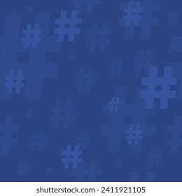 Hashtag pattern. Social media hash symbol seamless texture. Vector hashtag background. Blue subtle color.