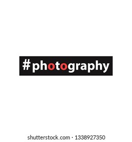 Hashtag photography on a black background. The inscription for printing on banners, clothing, paper, postcards, bags, and other items.Vector illustration.