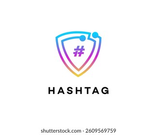 Hashtag Security Shield Digital Brand Protection Logo Design