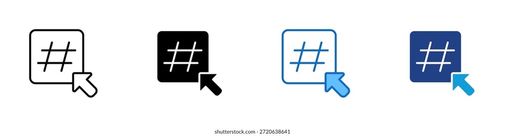 Hashtag Select Multiple Style Icon Design Vetor - grade com um cursor e hashtags simbolizando a marcação social, tendências e categorização de conteúdo