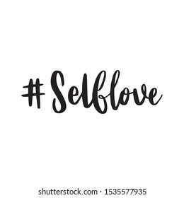 Hashtag Selflove. Hashtag icon. Vector lettering illustration on white background. Trendy young slang words. 