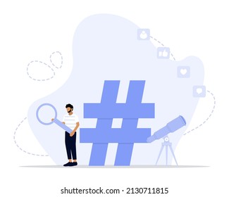 Hashtag SEO Vector Illustration Concept Showing how a hastag keyword has been plan for a good SEO, Suitable for landing page, ui, web, App intro card, editorial, flyer, and banner.