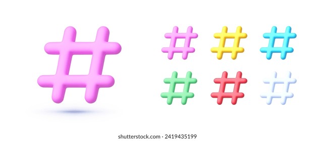 Hashtag Set im 3D-Stil. Konzept der sozialen Medien. Konzept des Internet-Netzwerks. Vektorgrafik