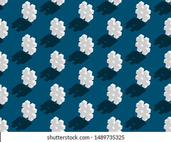 Hashtag sign 3D isometric seamless pattern, Social network Internet connection technology concept design illustration isolated on blue background with copy space; vector eps 10