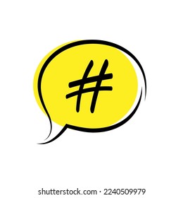 Etiqueta de una burbuja. etiqueta simple lineal negra. fondo amarillo de la burbuja del discurso del icono. red de información. promoción, mensaje interesante, icono, internet. Estilo monocromo de una línea. 