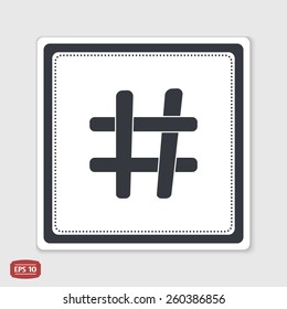 Hashtag sign icon. Flat design style. Made in vector illustration. Emblem or label with shadow.
