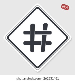 Hashtag sign icon. Flat design style. Made in vector illustration. Emblem or label with shadow.