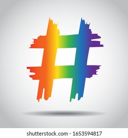 Hashtag sign icon. Hand drawn style. LGBT color. Vector illustration. EPS10