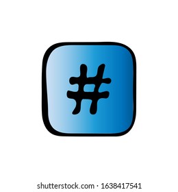 Hashtag sign icon vector illustration on blue background