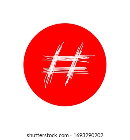 Hashtag sign icon vector illustration on red background. Eps10