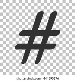 Hashtag sign illustration. Dark gray icon on transparent background.