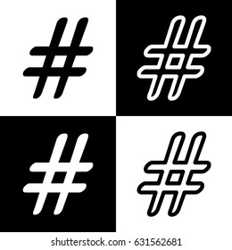 Hashtag sign illustration. Vector. Black and white icons and line icon on chess board.
