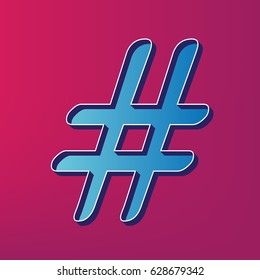 Hashtag sign illustration. Vector. Blue 3d printed icon on magenta background.