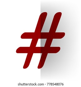 Hashtag sign illustration. Vector. Bordo icon on white bending paper background.
