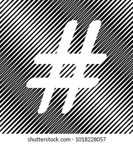 Hashtag sign illustration. Vector. Icon. Hole in moire background.