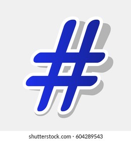 Hashtag sign illustration. Vector. New year bluish icon with outside stroke and gray shadow on light gray background.