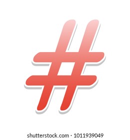 Hashtag sign illustration. Vector. Reddish icon with white and gray shadow on white background. Isolated.