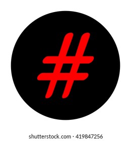 Hashtag sign. Red vector icon