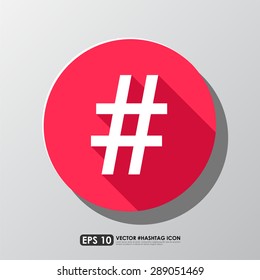 Hashtag sign, vector icon, in pink circle background