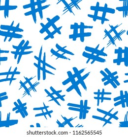 Hashtag Signs. Number Sign, Hash, Or Pound Sign. Seamless Pattern Of Hand Painted Symbols Isolated On A White Background. Vector Illustration