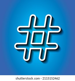 Hashtag simple icon vector. Flat desing. White icon with shadow on blue background.ai