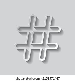 Hashtag simple icon vector. Flat design. Paper style with shadow. Gray background.ai