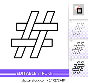 Hashtag single thin line icon. Social Media flat banner. Hash Tag poster. Linear pictogram. Simple illustration, outline symbol. Vector sign isolated on white. Editable stroke icons without fill
