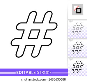 Hashtag single thin line icon. Hash Tag flat banner. Social Media poster. Linear pictogram. Simple illustration, outline symbol. Vector sign isolated on white. Editable stroke icons without fill