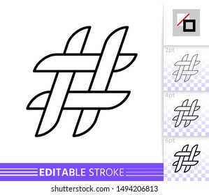 Hashtag single thin line icon. Hash Tag flat banner. Social Media poster. Linear pictogram. Simple illustration, outline symbol. Vector sign isolated on white. Editable stroke icons without fill