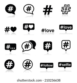 Hashtag, social media icons set 