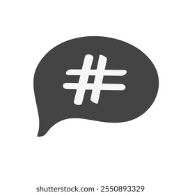 Hashtag in speech bubble black. Vector illustration