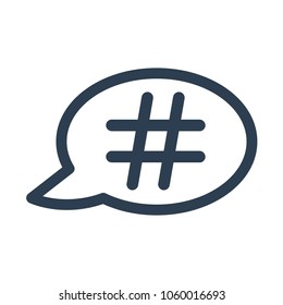 Hashtag speech bubble icon on white background. Vector illustration