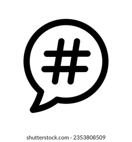 Hashtag in speech bubble icon. Hashtag sign symbol, simple pictogram. Vector illustration isolated on a white background. Vector sign for mobile app and web sites.