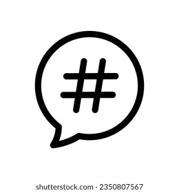 Etiqueta en el icono de la línea de burbuja de voz. Símbolo de etiqueta, pictograma simple. Ilustración vectorial aislada en un fondo blanco. Firma vectorial para aplicaciones móviles y sitios web.