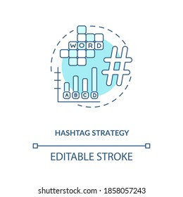 Hashtag Strategie Konzept Symbol. Werden Sie Nanoinfluenzage Tipp Idee dünne Linie Illustration. Verbindung zur Zielgruppe. Soziales Netzwerk. Vektorgrafik einzeln Umriss RGB Farbzeichnung. Bearbeitbarer Hub
