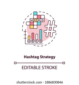 Hashtag strategy concept icon. Becoming nanoinfluencer tip idea thin line illustration. Proper hashtag etiquette. Social network. Vector isolated outline RGB color drawing. Editable stroke
