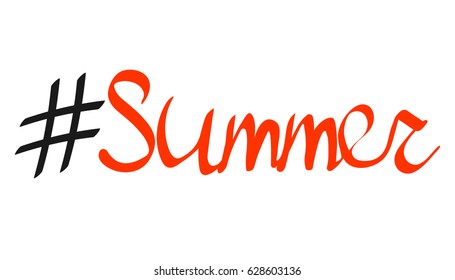 Hashtag Summer, isolated calligraphy lettering, word design template, vector illustration