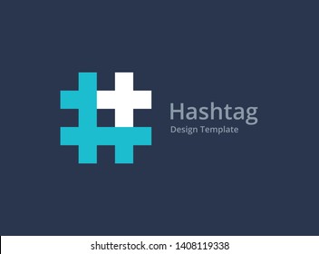 Hashtag symbol cross plus medical logo icon design template elements