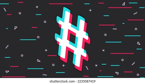 Hashtag. Hashtag symbol. Glitch background. Vector illustration