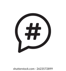 Hashtag Symbol Inside Speech Bubble Icon Vector Representing Social Media, Digital Trends, and Online Communication for Digital Artwork Editable Illustration Isolated on a White Background