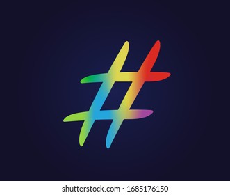 Símbolo HASHTAG - La escritura a mano elegante y aislada del gradiente arco iris