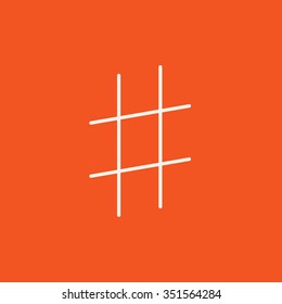 Hashtag symbol line icon for web, mobile and infographics. Vector white icon isolated on red background.