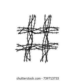 Hashtag symbol made from Barbed Wire concept idea illustration black color isolated on white background