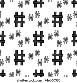 Hashtag symbol seamless pattern, isolated on white background. Vector illustration, easy to edit.