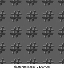 Hashtag symbol seamless pattern, isolated on black background. Vector illustration, easy to edit.
