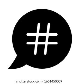 Hashtag symbol in speech bubble icon design. Hashtag in speech bubble icon in trendy silhouette style design. Vector illustration.