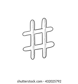 Hashtag symbol vector sketch icon isolated on background. Hand drawn Hashtag symbol icon. Hashtag symbol sketch icon for infographic, website or app.