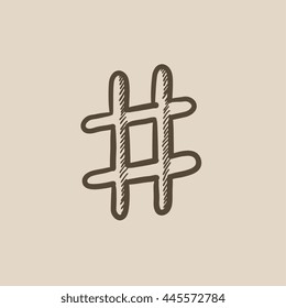 Hashtag symbol vector sketch icon isolated on background. Hand drawn Hashtag symbol icon. Hashtag symbol sketch icon for infographic, website or app.